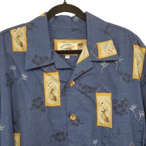 Paradise on a Hanger Shirt Mens XL Koi Fish Blue Hawaiian Vintage Casual
